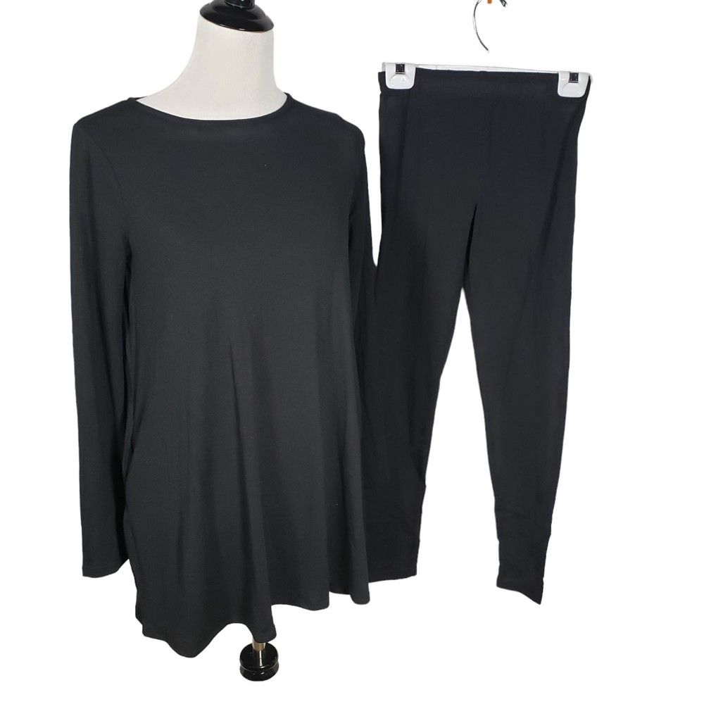 Zenana Women's Small Black 2-Piece Stretchy Long Set Long Sleeve Top & Pants